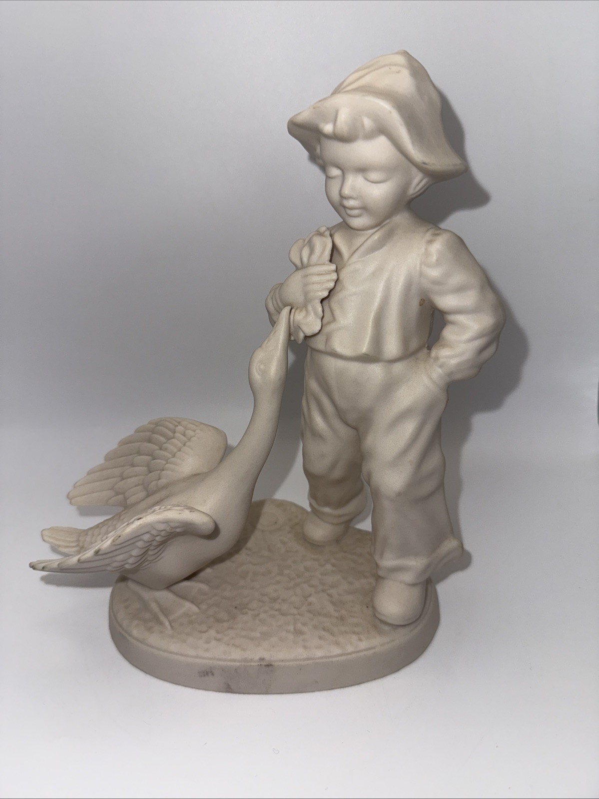 Vintage Ceramic Boy & Goose Sculpture Farmhouse Decor Nursery Rhyme Figurine