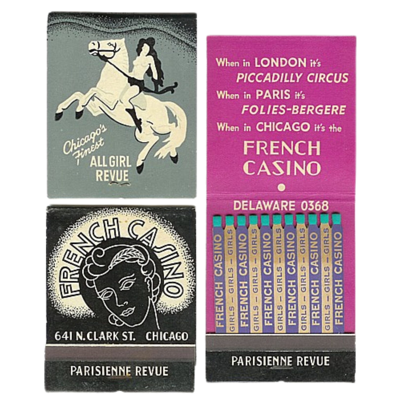 Rare 1930s French Casino Chicago Matchbook Lot (2) – Parisienne Revue Vintage