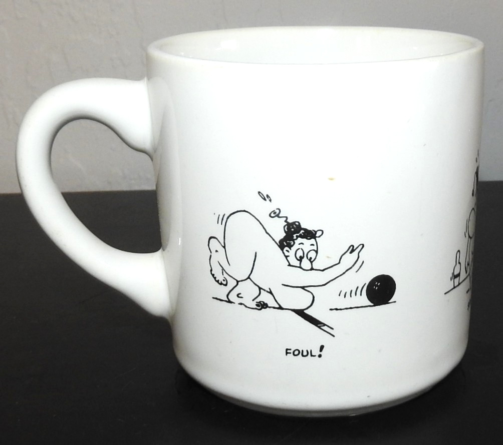 Vintage Naked Lady Bowling Ceramic Coffee Mug Novelty Risque MCM Humor RARE MJC