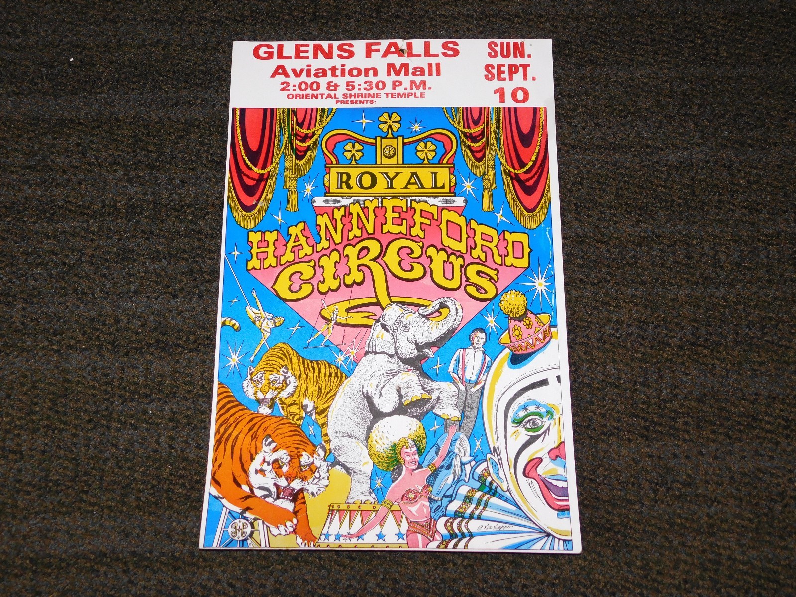VINTAGE 22″ X 14″ GLENS FALLS HANNEFORD CIRCUS AVIATION MALL CARDBOARD AD POSTER