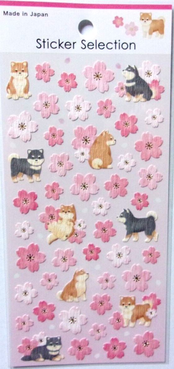 GAIA Spring Sakura Dog Washi Sticker Sheet Made in Japan Cherry Blossom