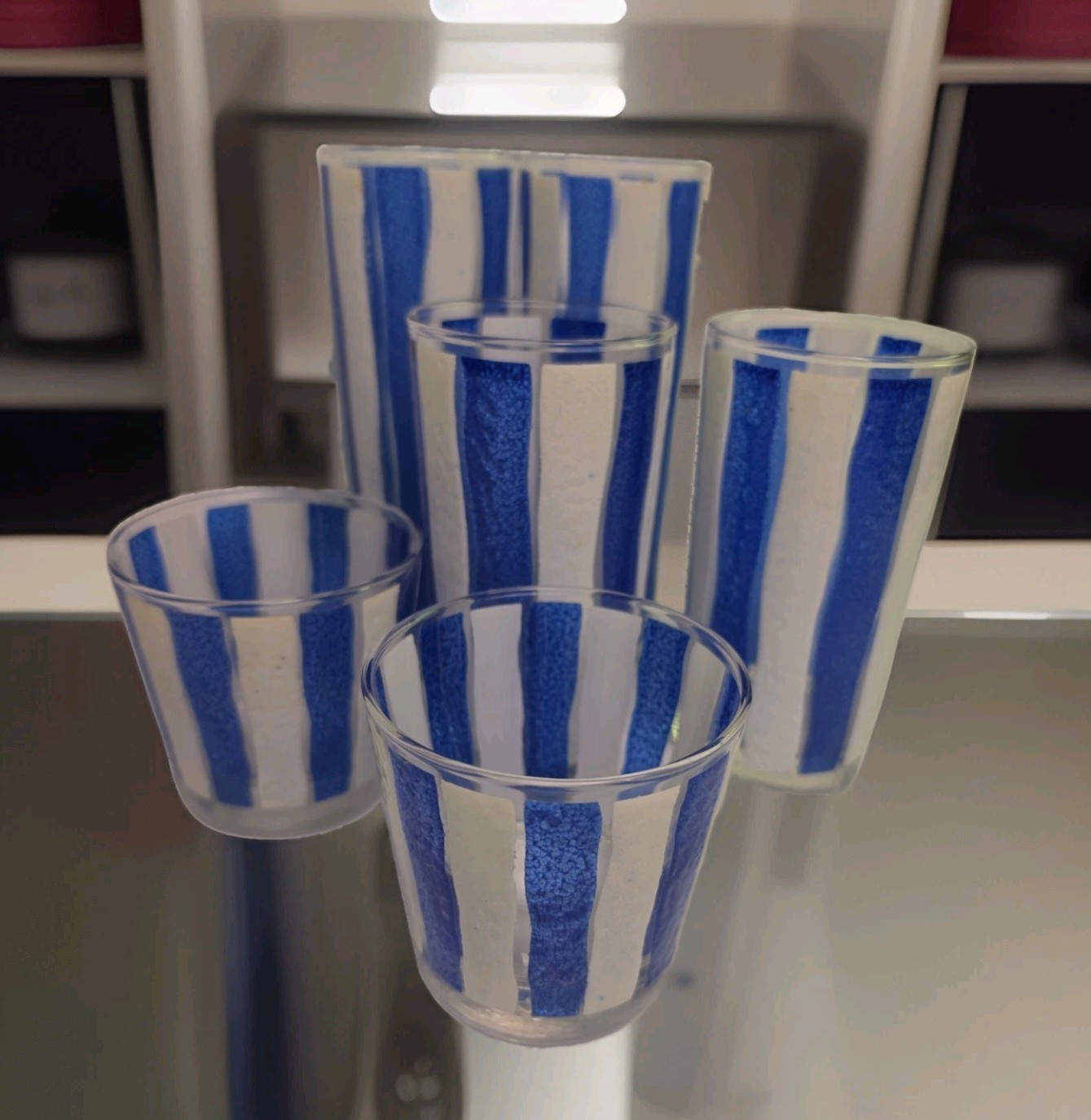 VTG MCM Libbey Awning Glasses Striped Blue & White Barware Set 6 Complete RARE