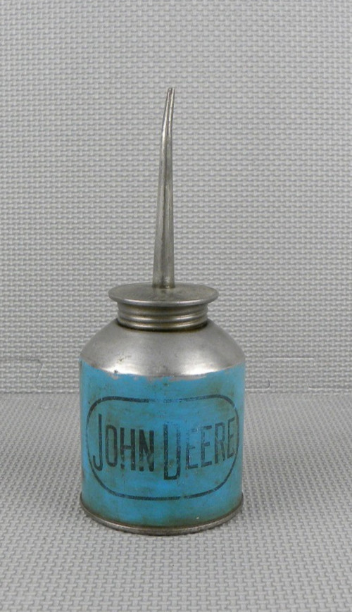 Vintage Blue John Deere Tractor Oiler Can, Warren E. Throop, Davison, Mich.