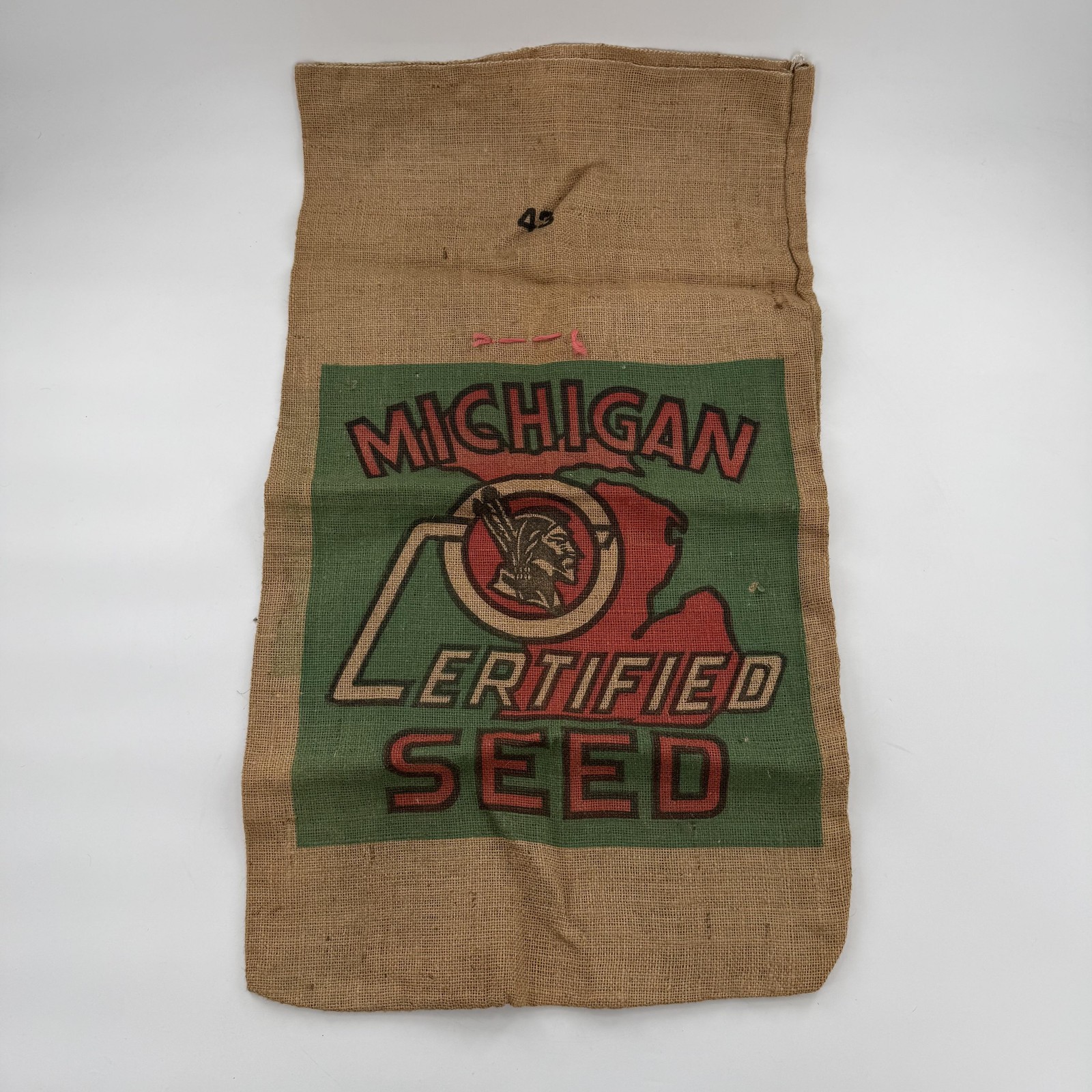 Vintage Michigan Certified Seed Burlap Feed Sack Bag Brown Farm Advertising USA