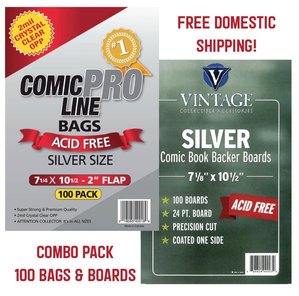 Comic ProLine Bags & Boards 100 Each (Silver Size) Top-Quality – FREE Shipping!