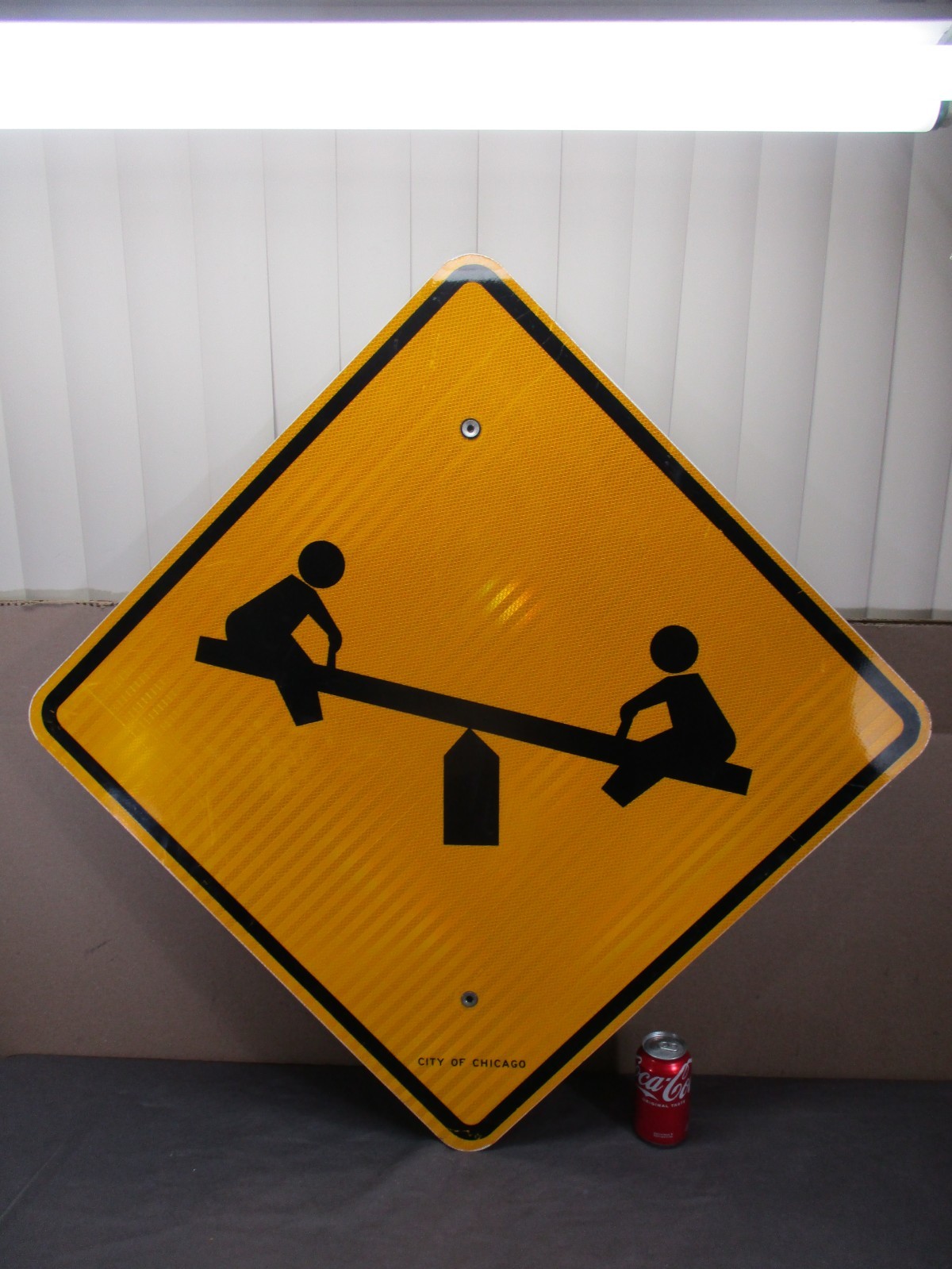 Vintage Playground Yellow Diamond Yield Street Sign City of Chicago 41″ x 41″