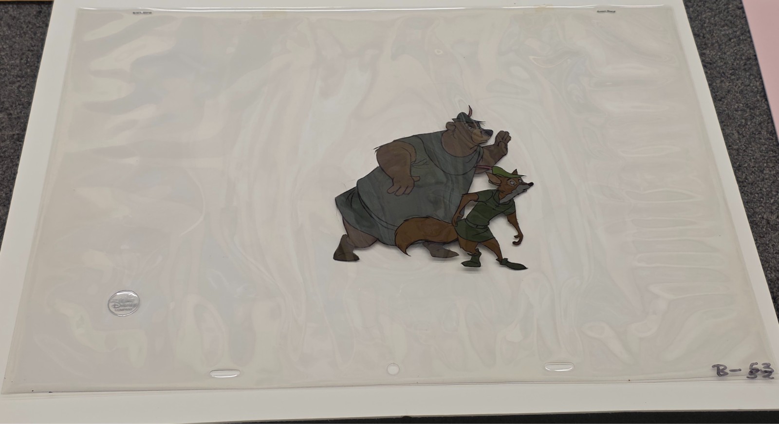 DISNEY ROBIN HOOD PRODUCTION CEL OF ROBIN HOOD & LITTLE JOHN FROM 1973 FEATURE
