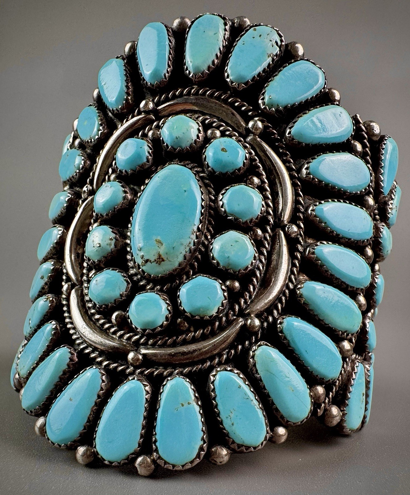 HUGE Vintage Navajo Sterling Silver Turquoise Cluster Cuff Bracelet 143 Grams