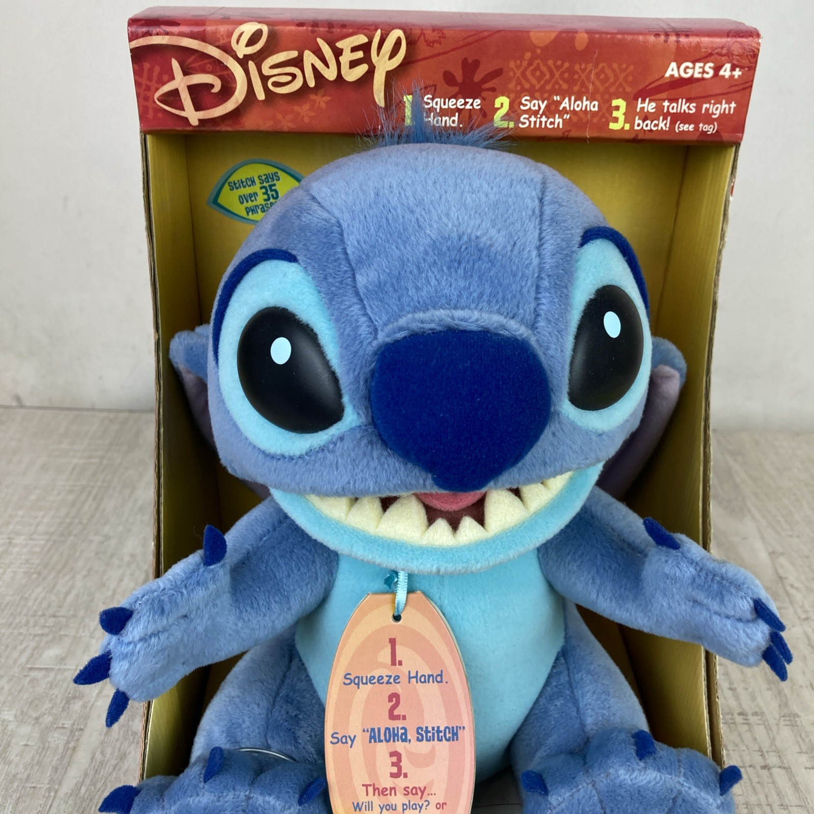 Vintage 2002 Hasbro Interactive Aloha Stitch Plush Disney Lilo & Stitch Works