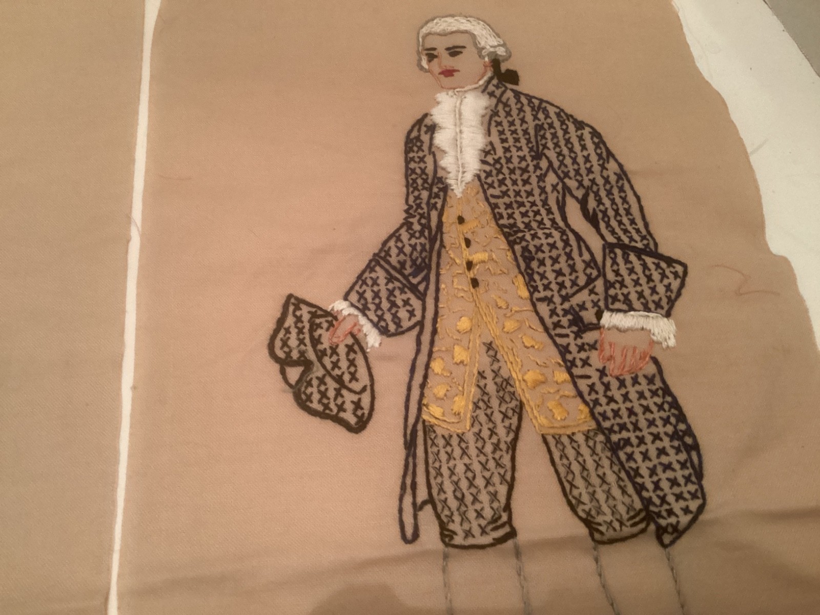 Vtg. Hand Embroidered Fabric Panels Man Woman 18th Century Emsembles