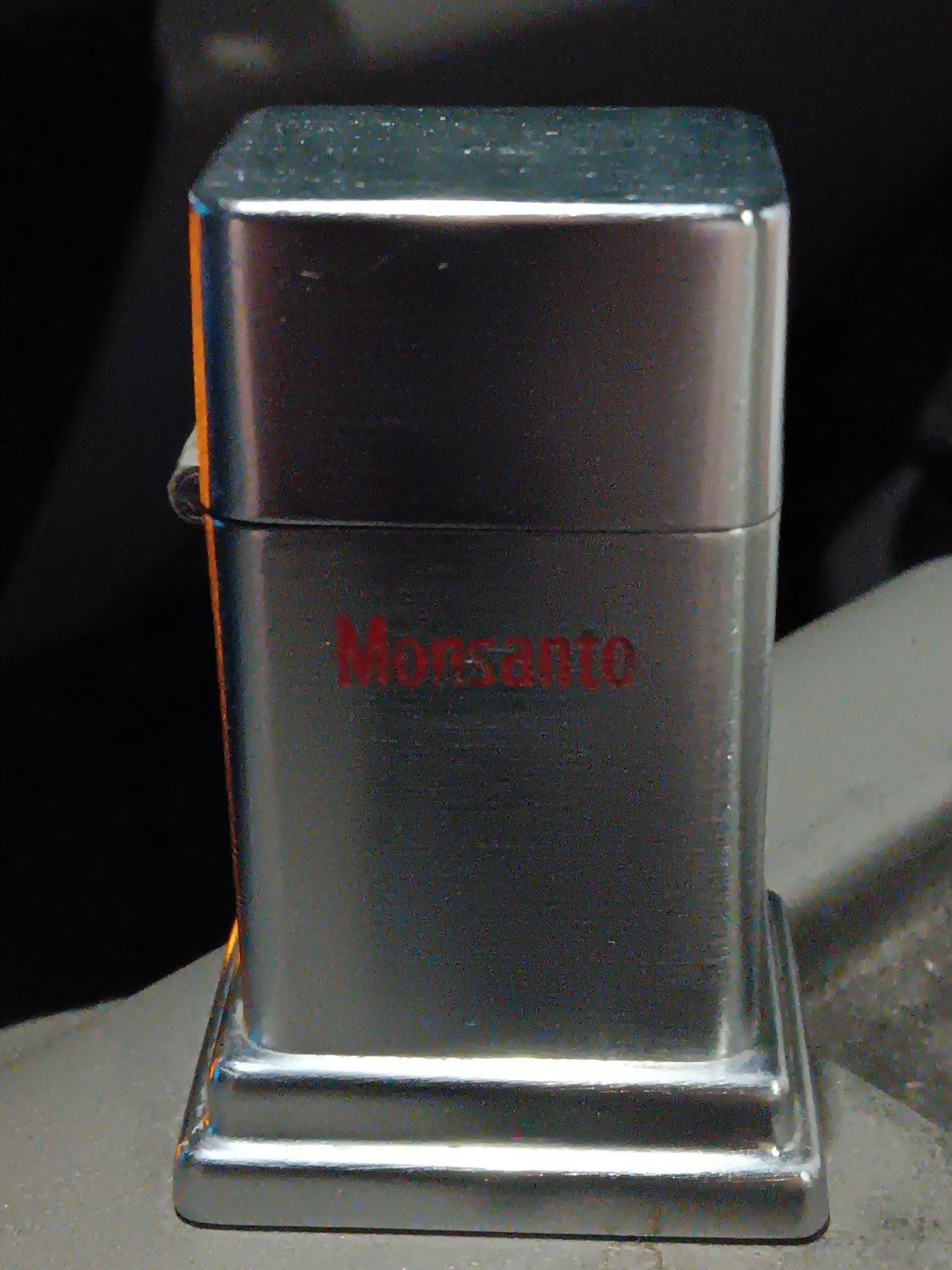 Vintage Monsanto Zippo Barcroft #3 Table Lighter Engraved Red Logo SS
