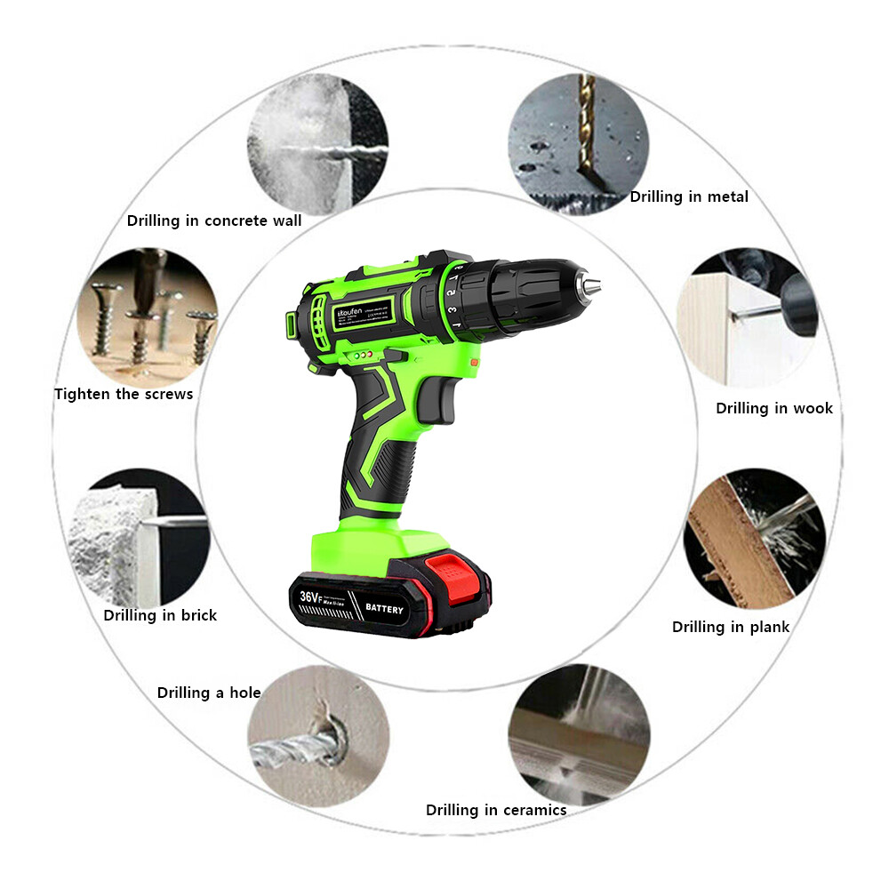 Cordless Brushless Impact Driver Hammer Drill Combo Kit with 2 Battery A9
