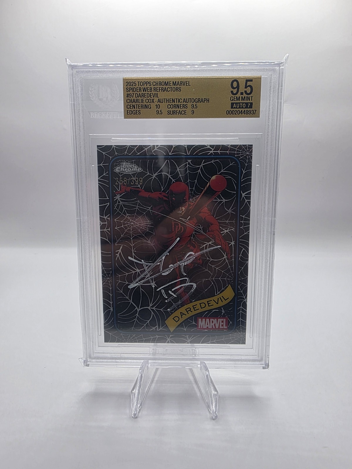 2025 Topps Chrome Marvel Daredevil Spiderweb Refrac #97 Signed Charlie Cox /399