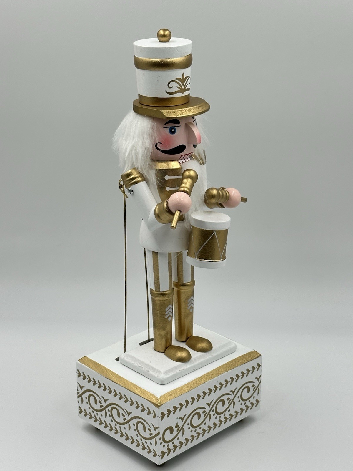 Musical Nutcracker Drummer 14in Gold White Christmas Decor
