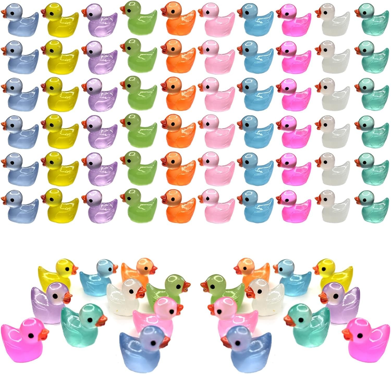 60 Pcs Mini Resin Ducks Luminous Tiny Ducks Miniature Duck Glow in The Dark for
