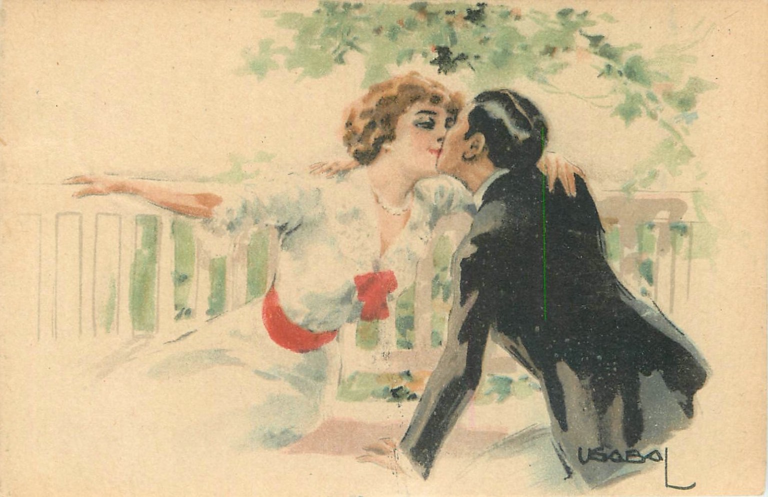 1920 Dutch Postcard Romantic Couple Kissing Vintage Art Nouveau Valentine