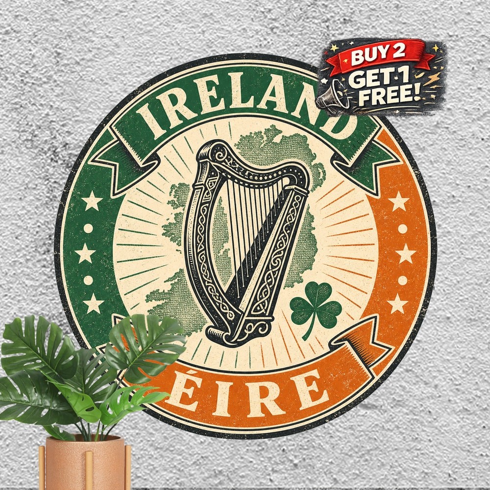 Ireland Shamrock Badge Sign Metal Tin Sign Vintage Irish Wall Decor Plaque 8×8