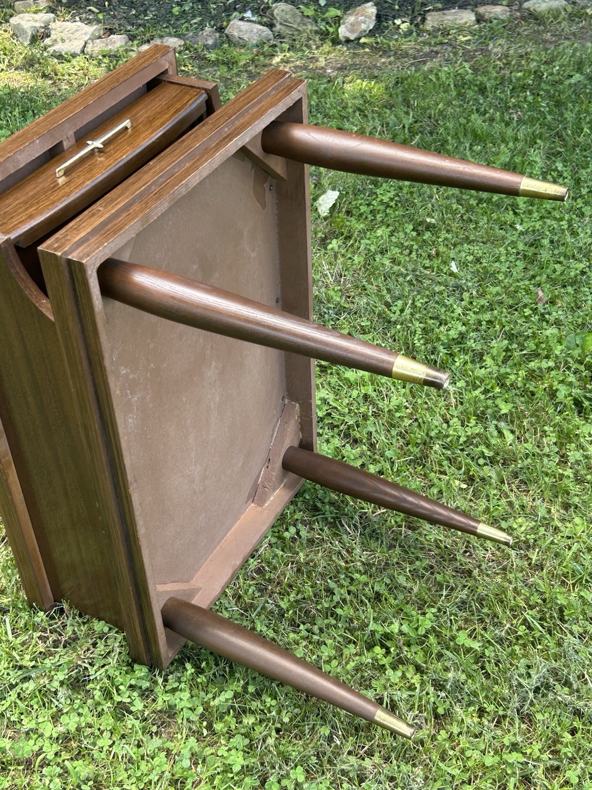 Vtg Mid Century End Table Side Table Formica Drawer 2 Tier 1 Drawer Atomic MCM