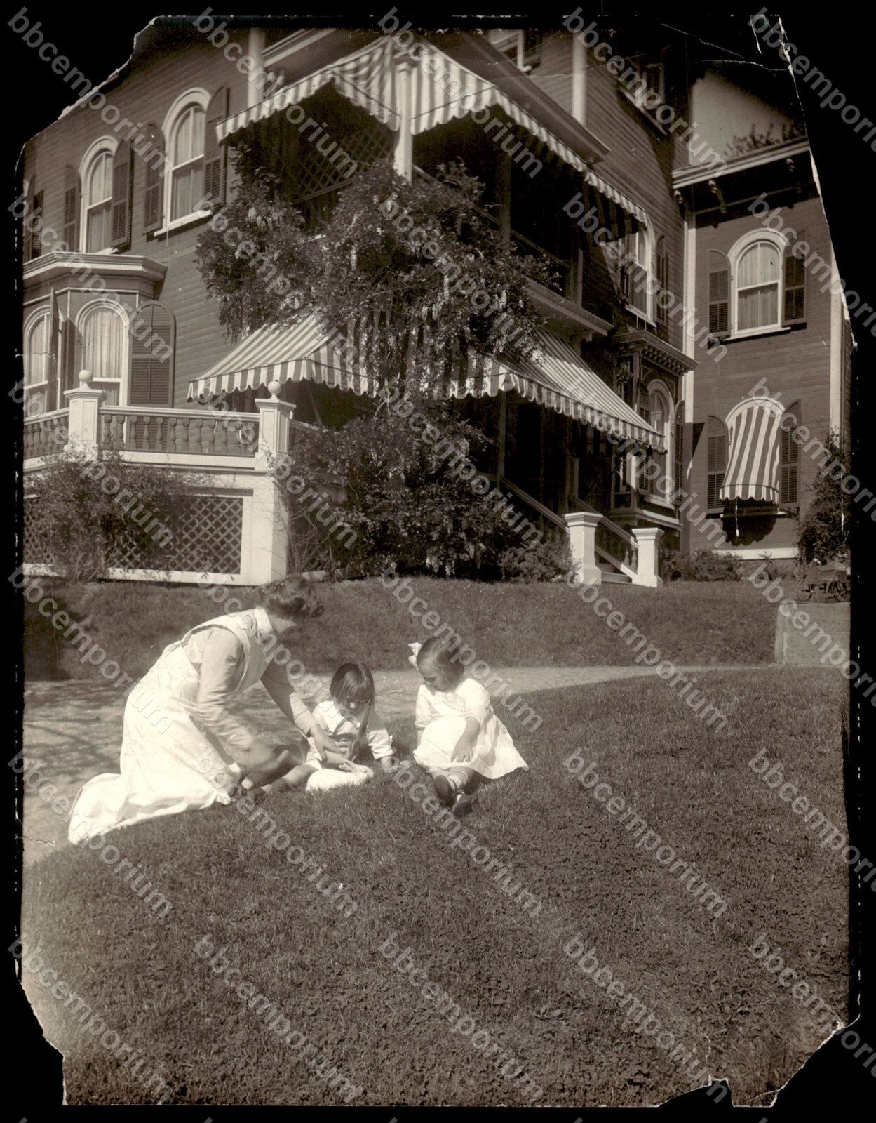 Woman and children in yard 6.5″ x 8.5″ Brown Brothers Type 1 Photograph C177
