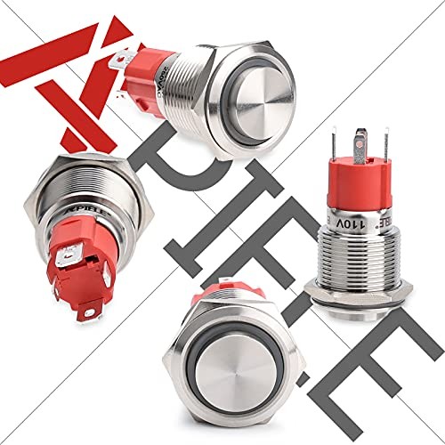 19mm Momentary Push Button Switch, 10A 1NO Stainless 12-24V LED High Round