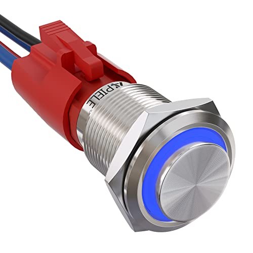 19mm Momentary Push Button Switch, 10A 1NO Stainless 12-24V LED High Round