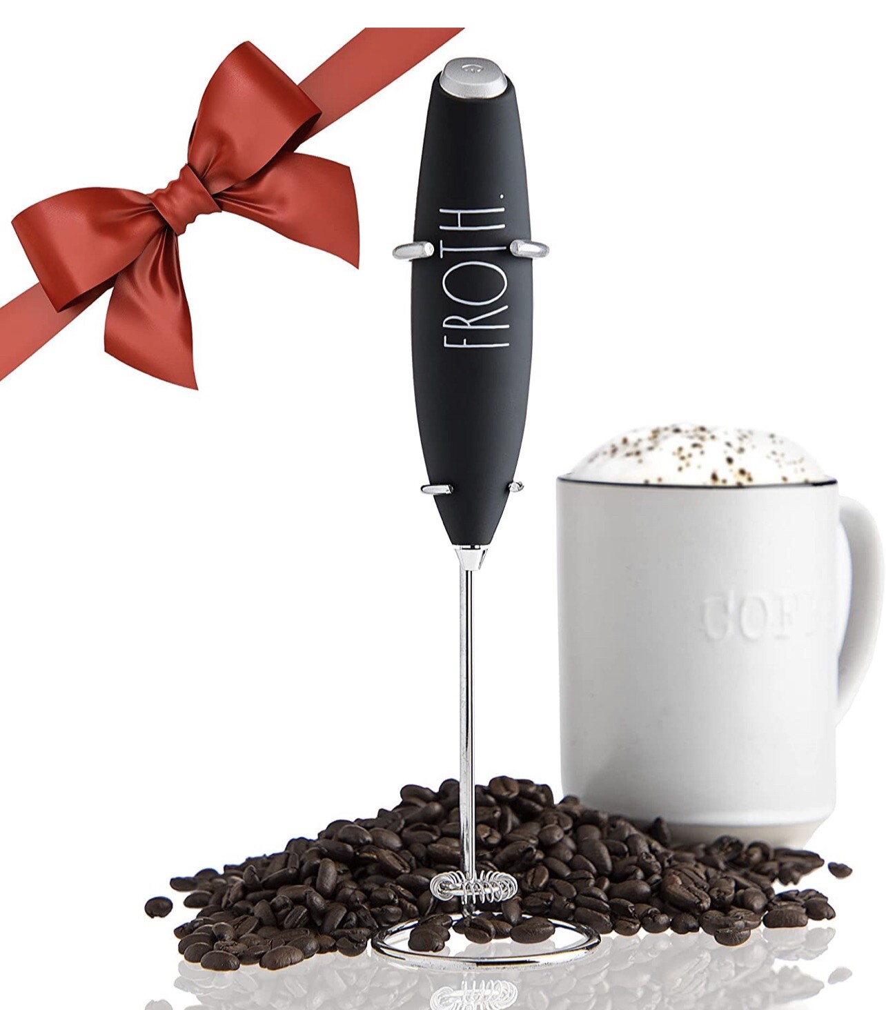 Rae Dunn FROTH Electric Milk Frother Black Cappuccino Latte Mixer Barista NIB