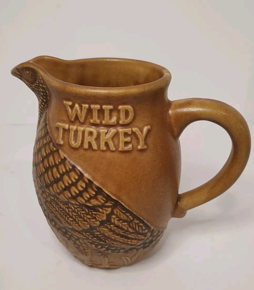 Vintage WILD TURKEY 101 Bourbon Whiskey Pitcher Ceramic Barware 7″ Brown Rare