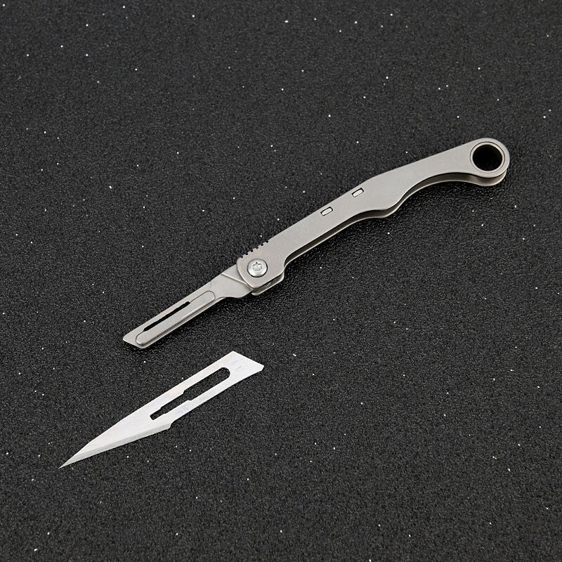 Mini Titanium Utility Folding Knife Scalpel Blade Pocket Keychain Outdoor EDC