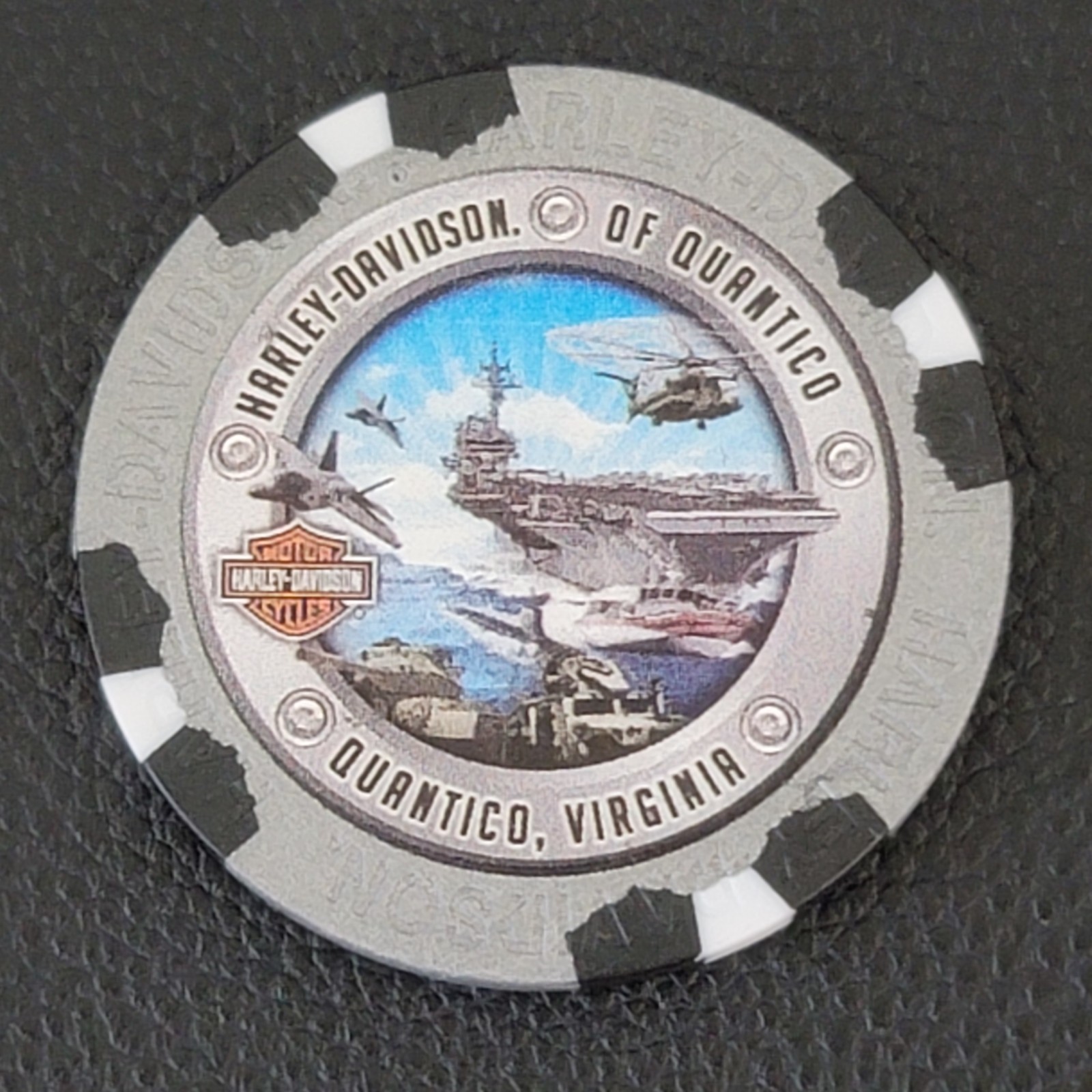 HD OF QUANTICO ~ VIRGINIA (Silver Metallic WidePrint) Harley Davidson Poker Chip