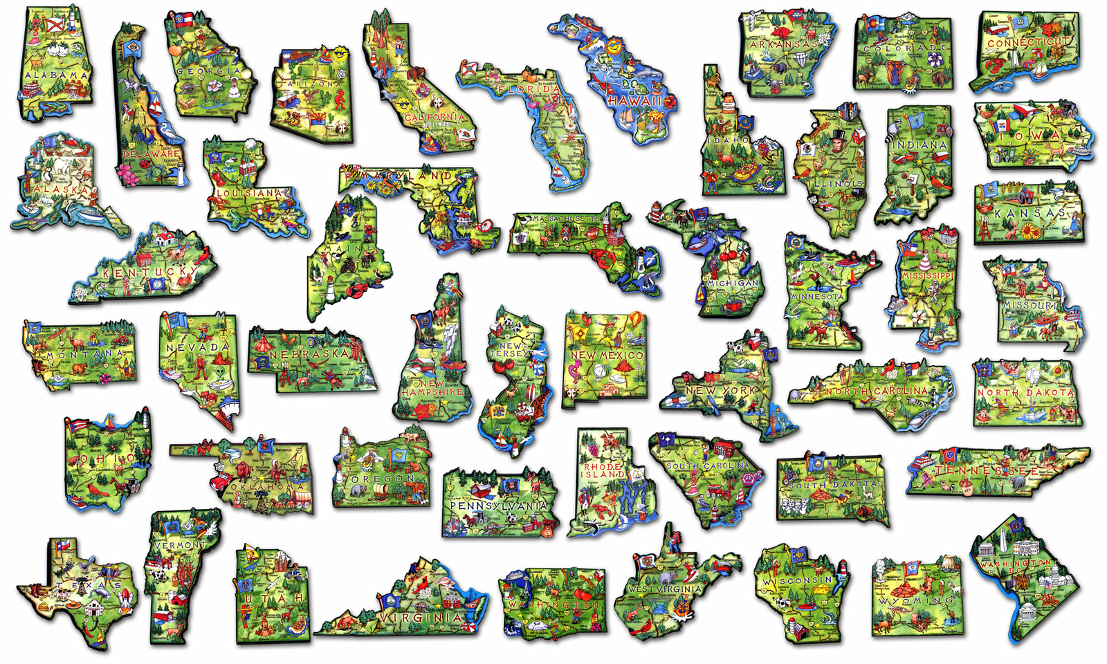 Artwood U.S. State Magnet Set, 51-Piece Collection by Classic Magnets