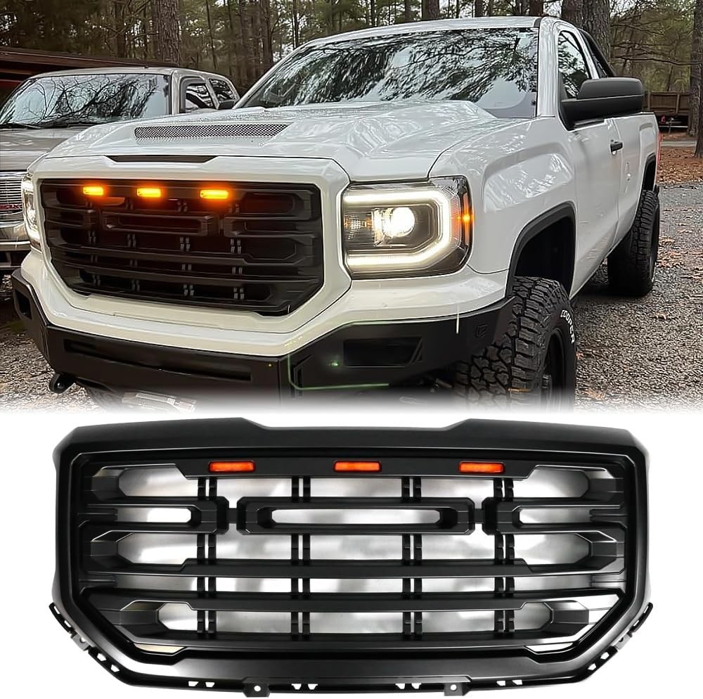 Grille, Compatible with 2016-2019 GMC Sierra 1500, Plastic Front Bumper Upper Gr