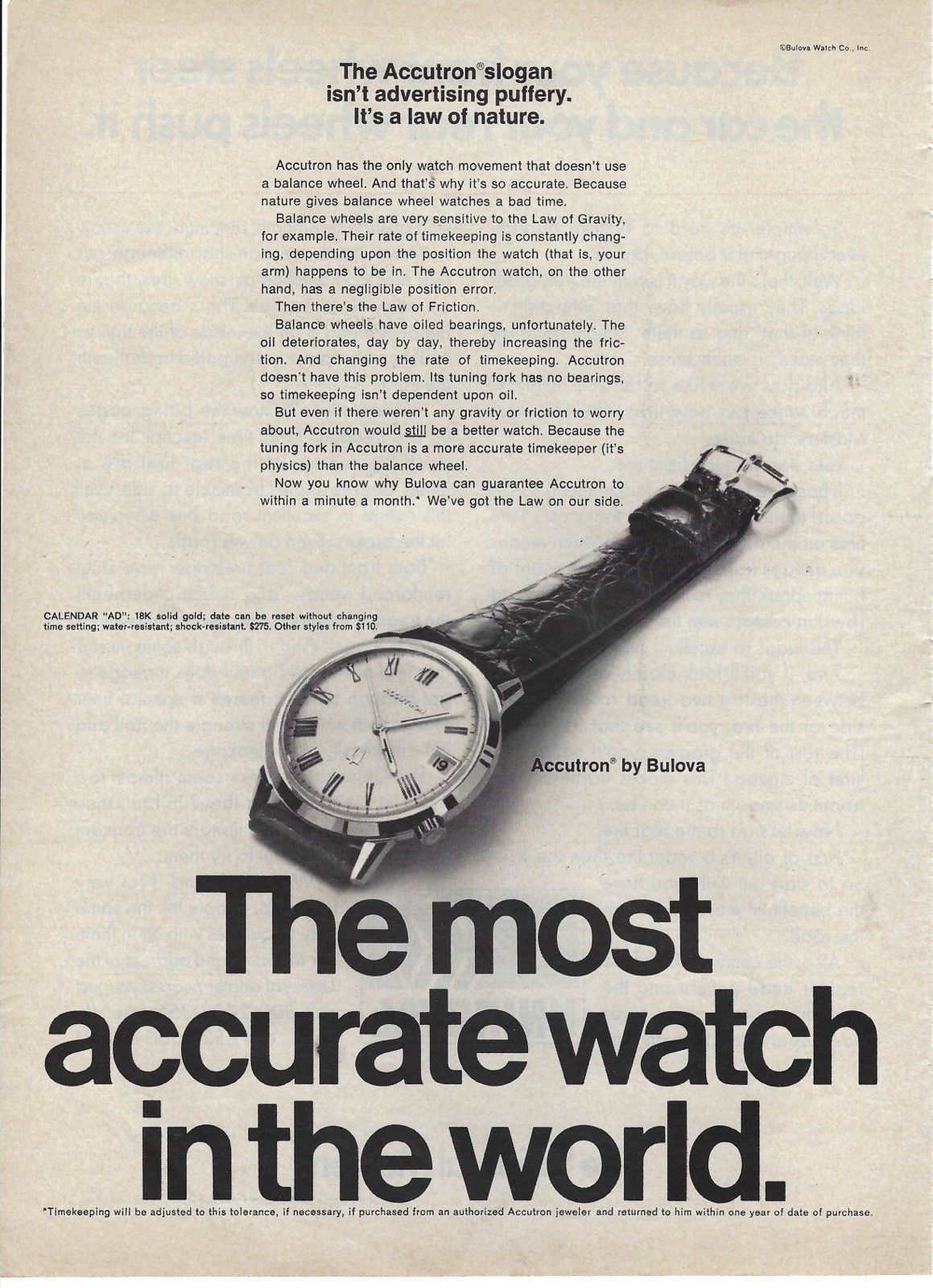 1969 Accutron by Bulova Watch Most Accurate in the World Vintage Print Ad/Poster