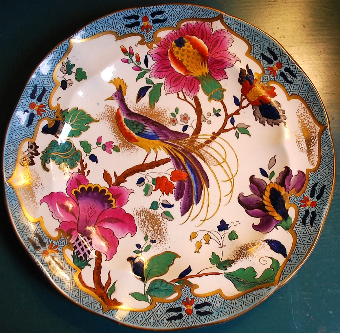 Antique HAND PAINTED BOOTHS ENGLAND Decorative Plate BIRD OF PARADISE FLORAL 9″