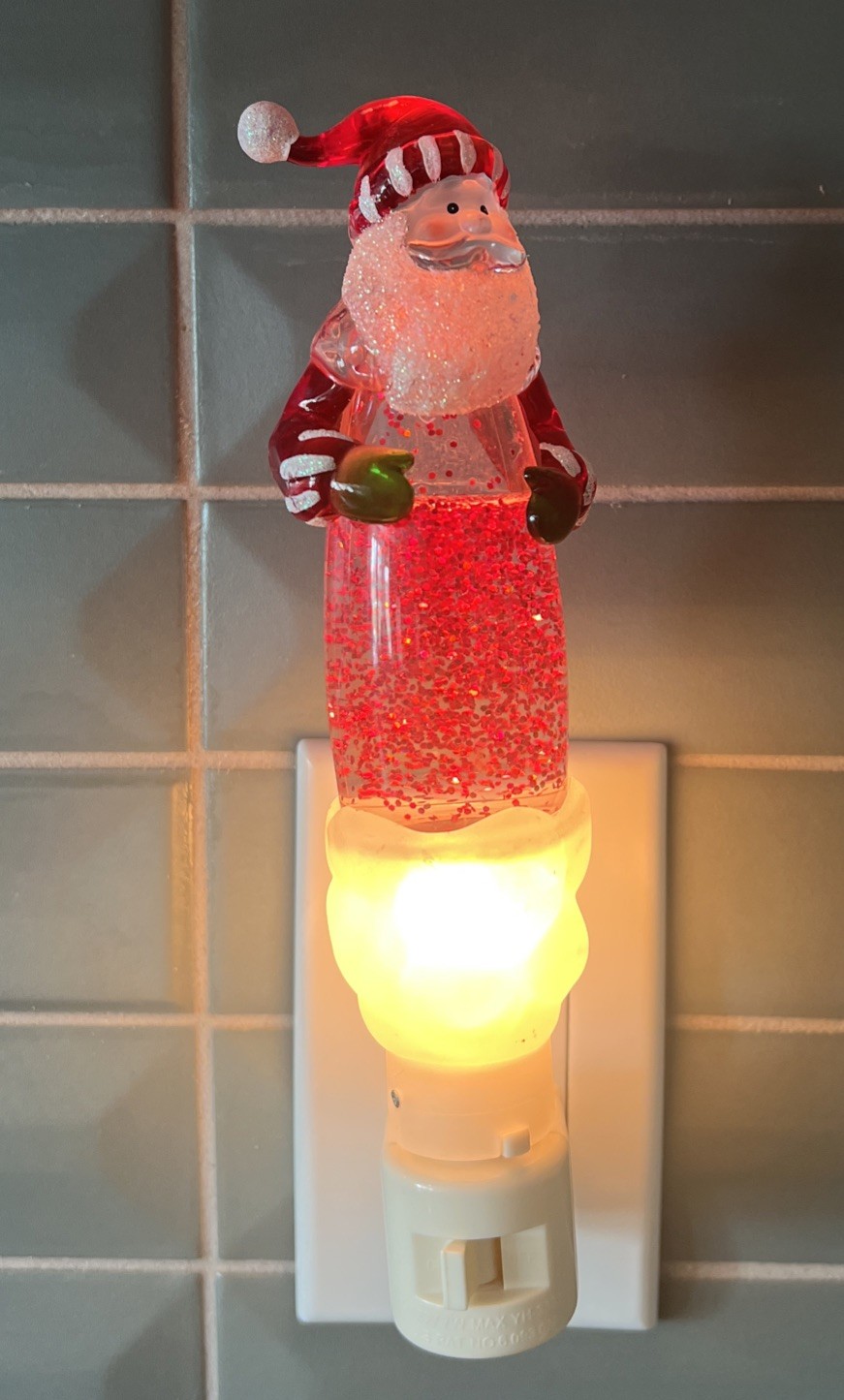 Vintage Christmas Red Glitter Santa Nightlight Santa Claus