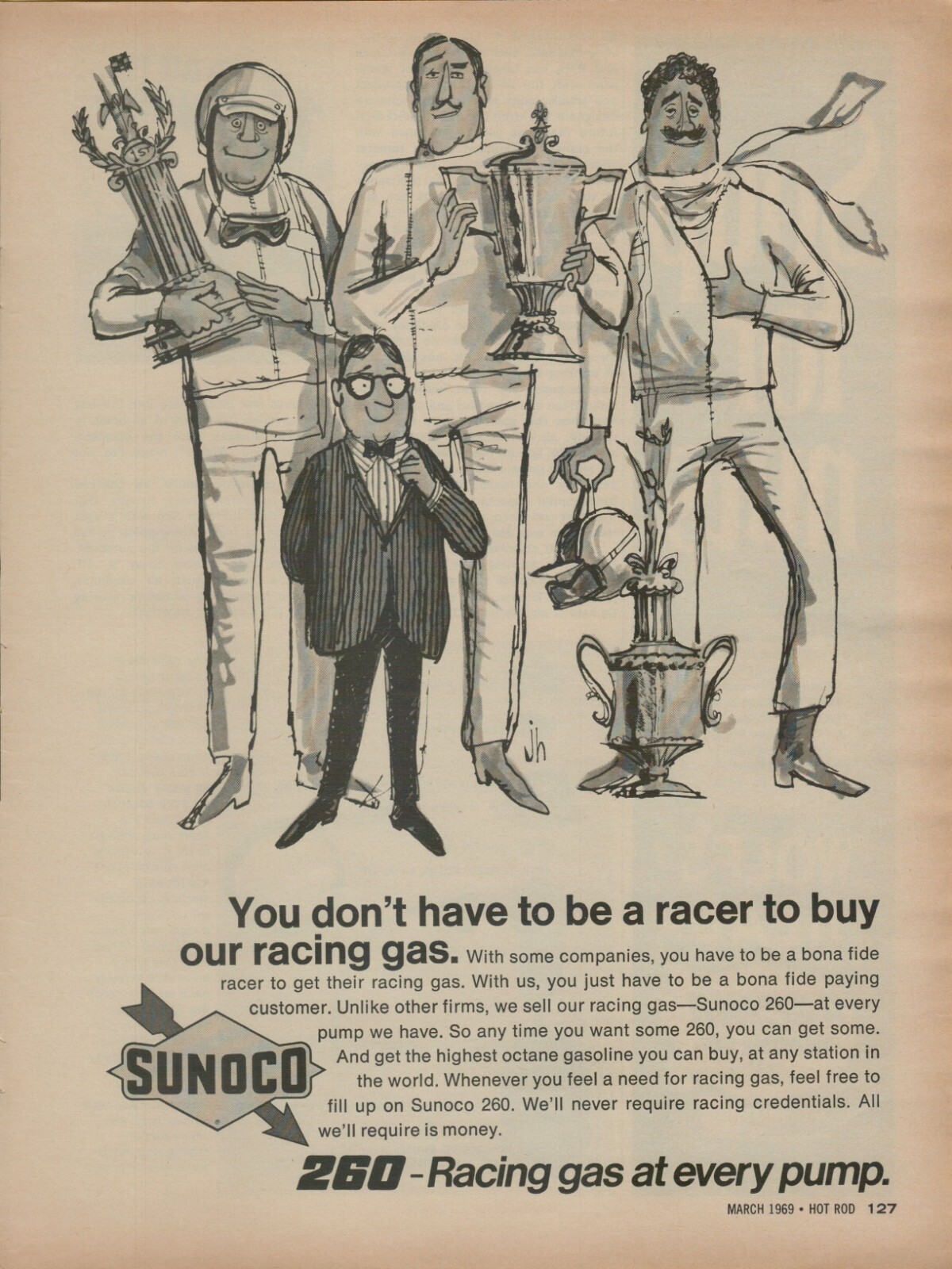 1969 Sunoco 260 Racing Gasoline Don’t Have to be a Racer VINTAGE PRINT AD