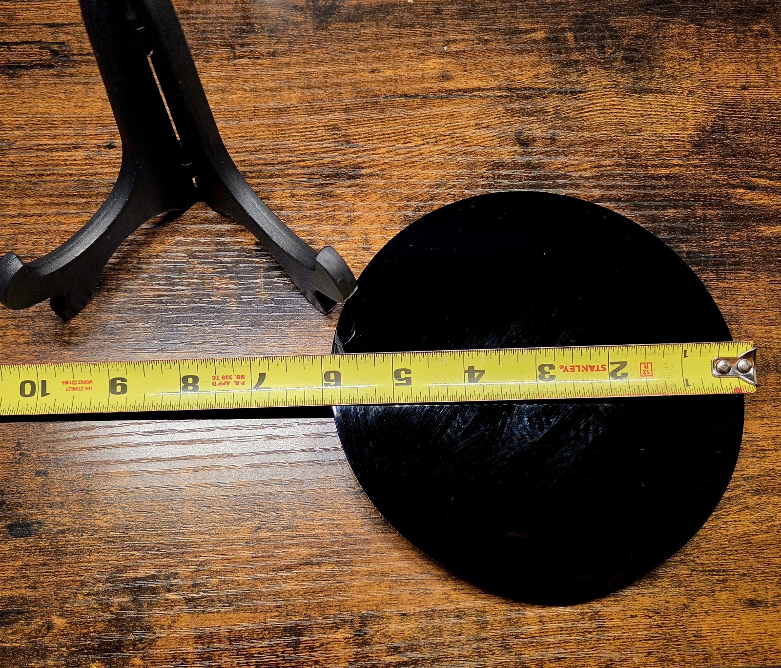 Obsidian Mirror 15 cm, round, with stand, Black Mirror