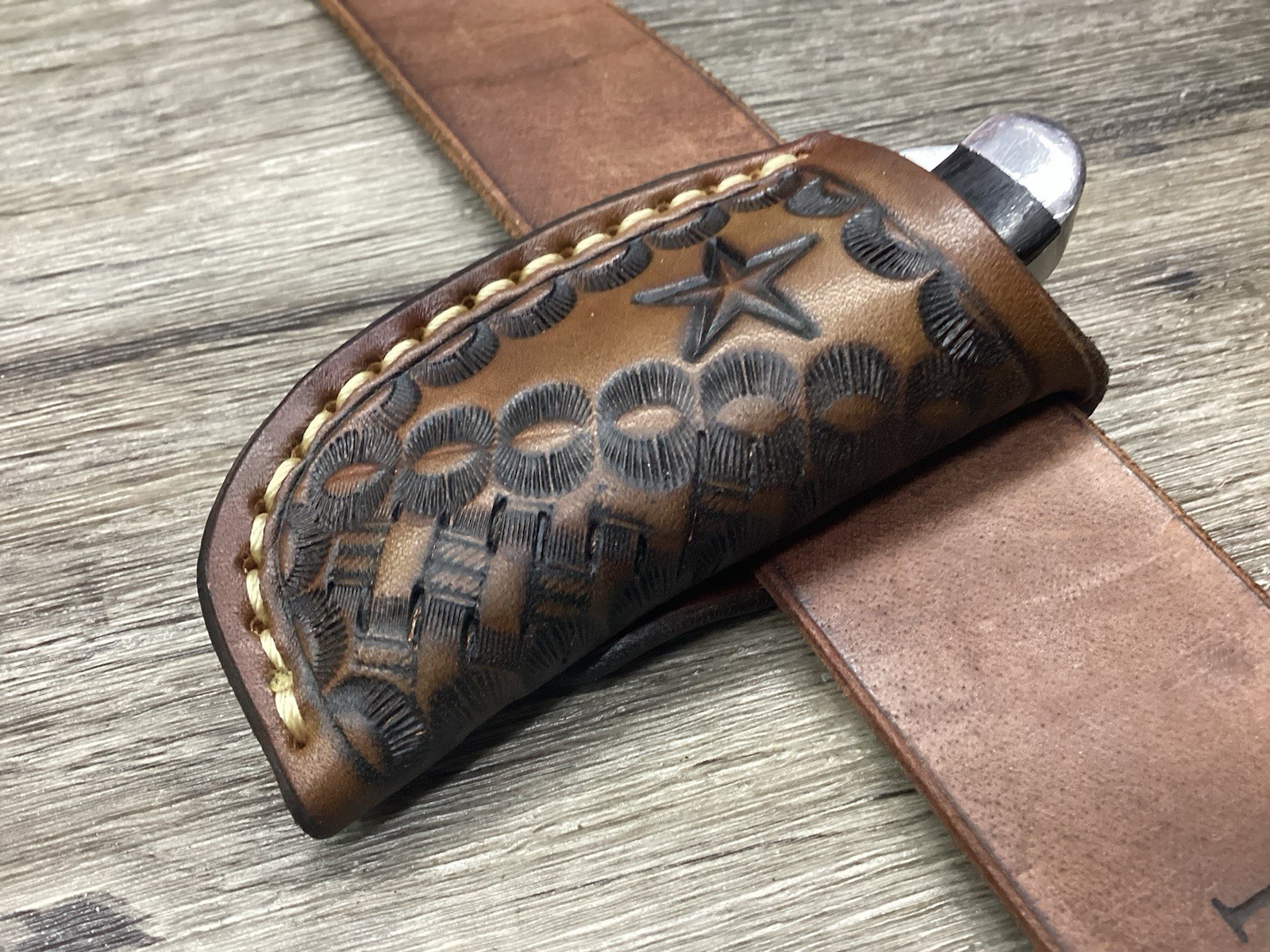 Leather Folding Knife Belt Loop Sheath Mini Trapper Size (Sheath Only)