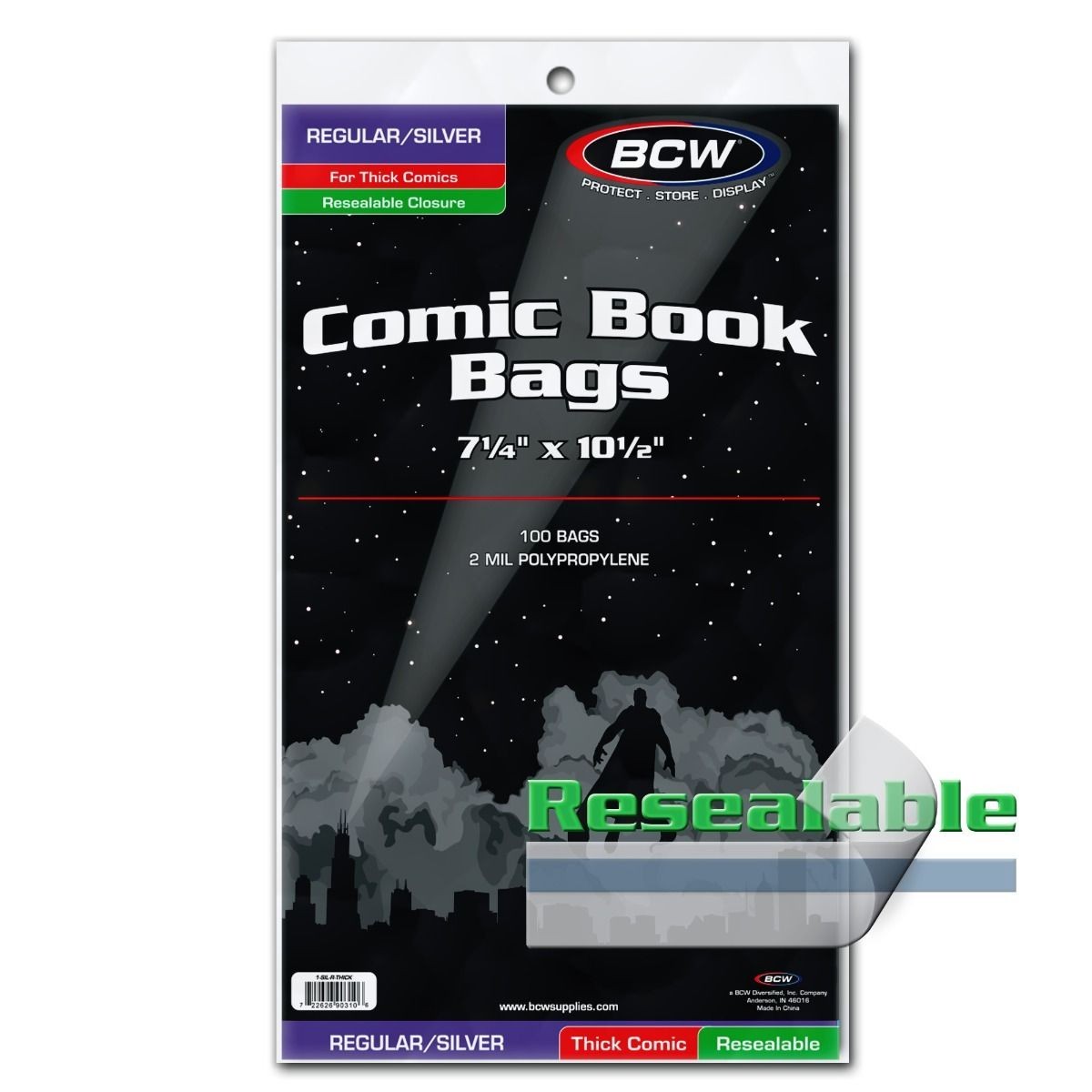 100 – BCW Silver Thick Resealable 2MIL Poly Comic Book Bags & Backing Boards
