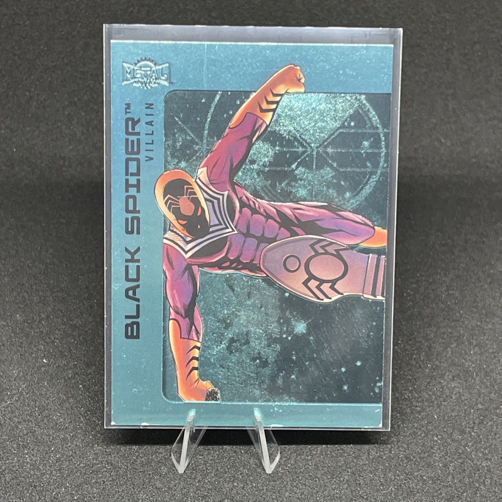 2025 UD Skybox Metal Universe Batman- BLACK SPIDER – AQUA FX #164 Damaged