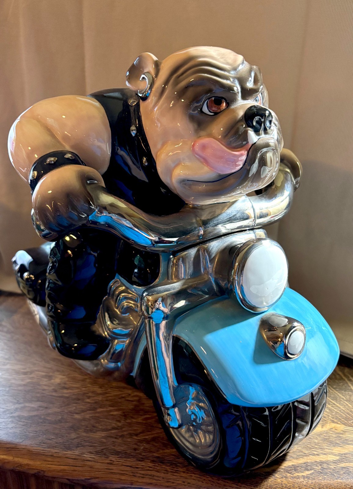 Clay Art Ruff Rider Bulldog on Motorcycle Cookie Jar