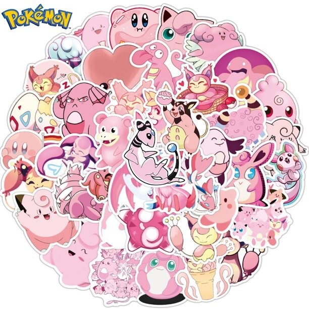 Cute 50pcs Pink Pokemon Go PVC Waterproof Stickers Pack Pink Pokemon Only