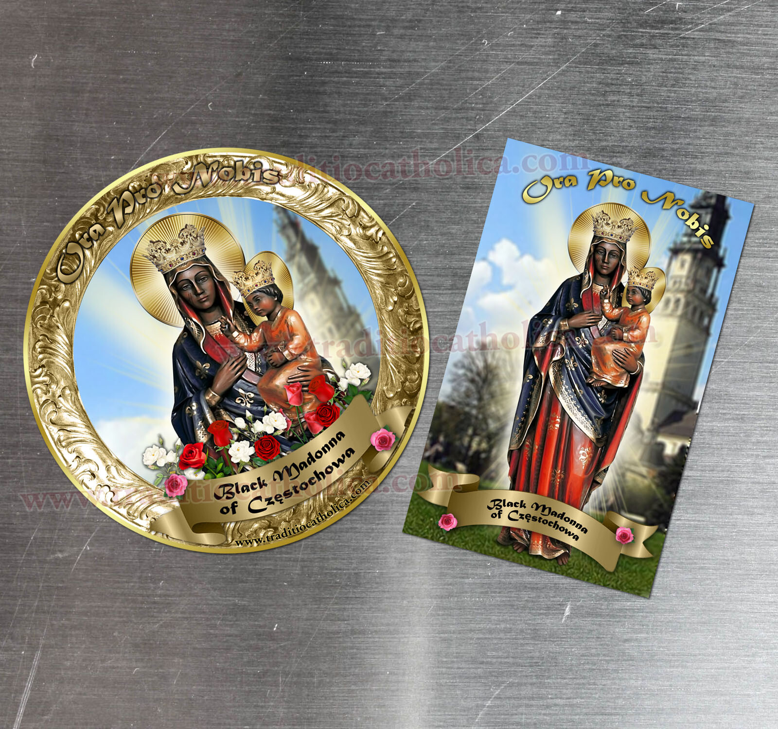 Our Lady of Czestochowa, Poland, Black Madonna round and rectangular magnet