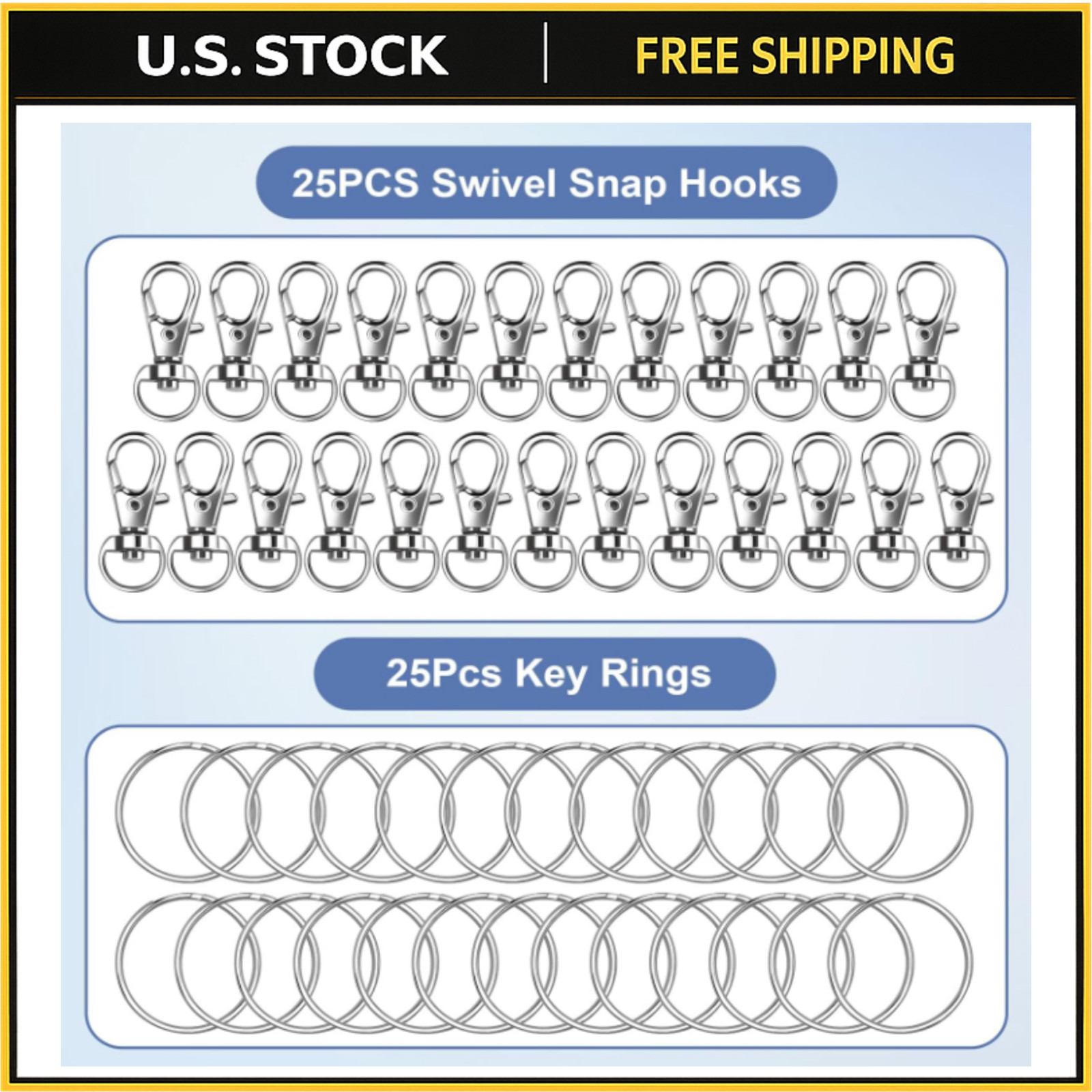 50PCS Bulk Keychains Set, Split Keychains Rings with Chain 1Inch Key Rings Parts