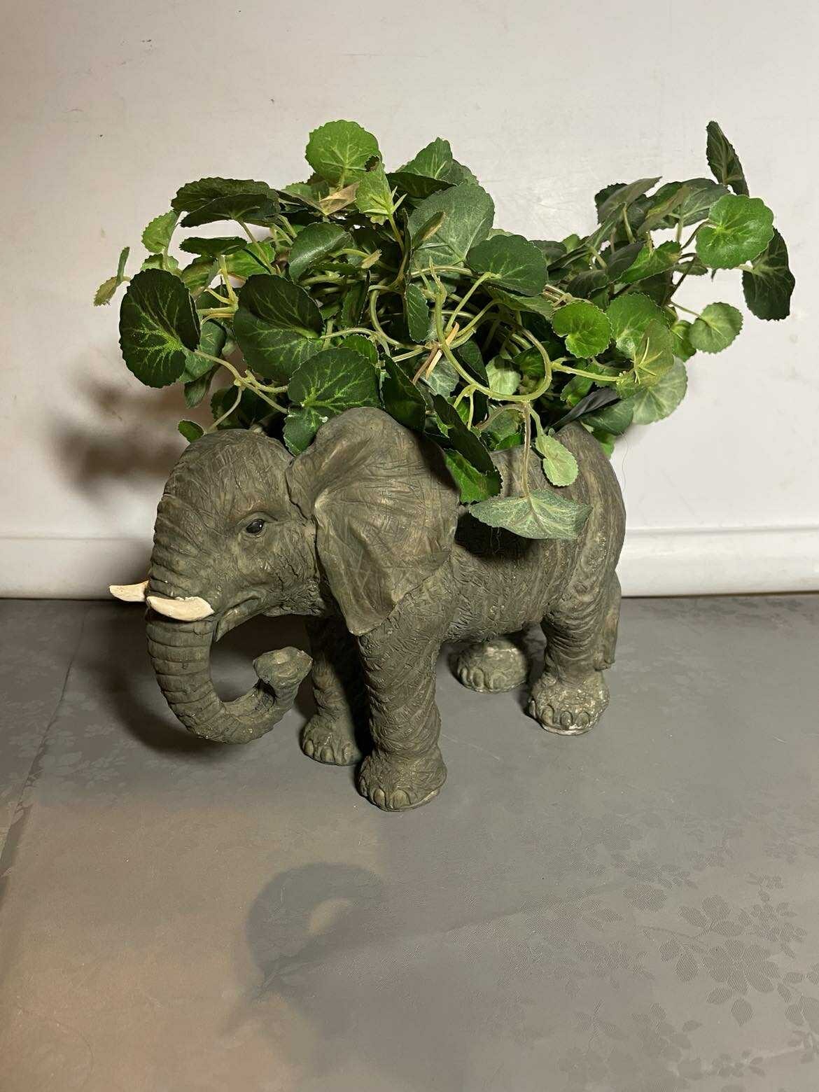 elephant ceramic pottery garden planter with plant included