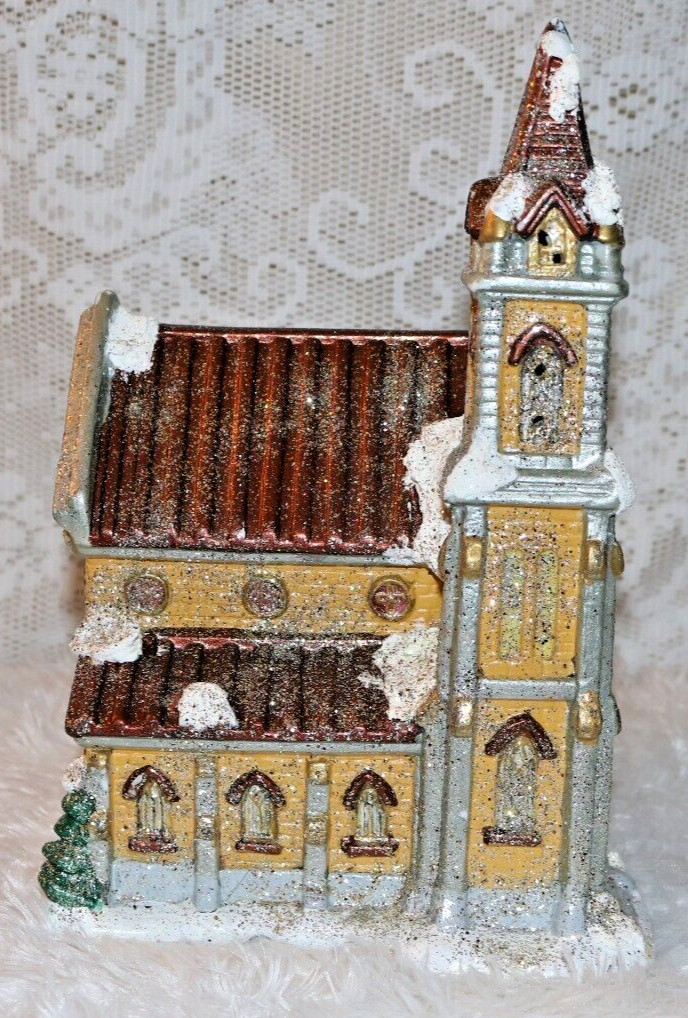 Christmas ceramic handpainted beautiful church *lighted cord NOT included*