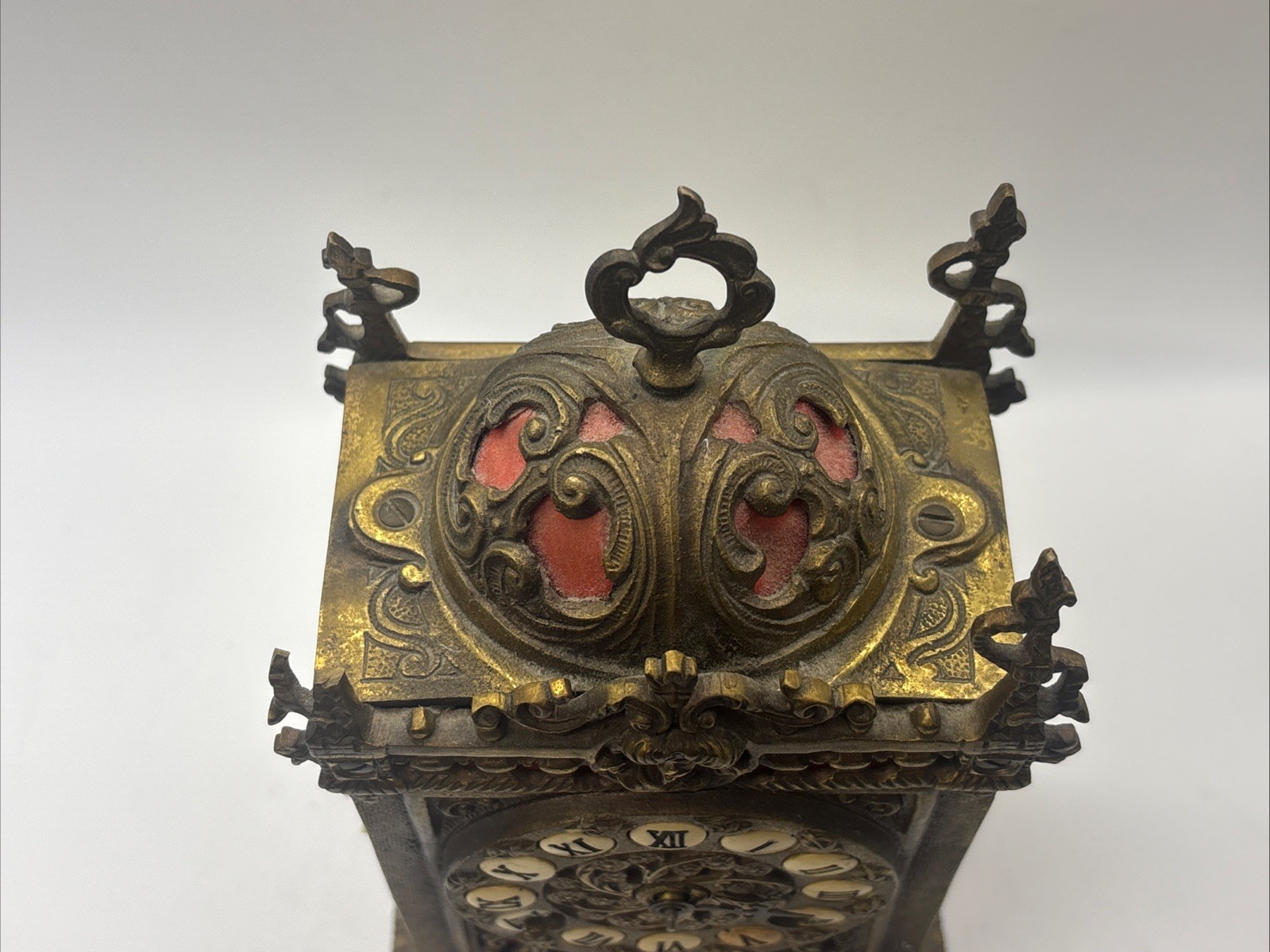 Antique Franz Hermle Ornate Brass Mantel Clock Mechanical 130-070 Roman Numerals