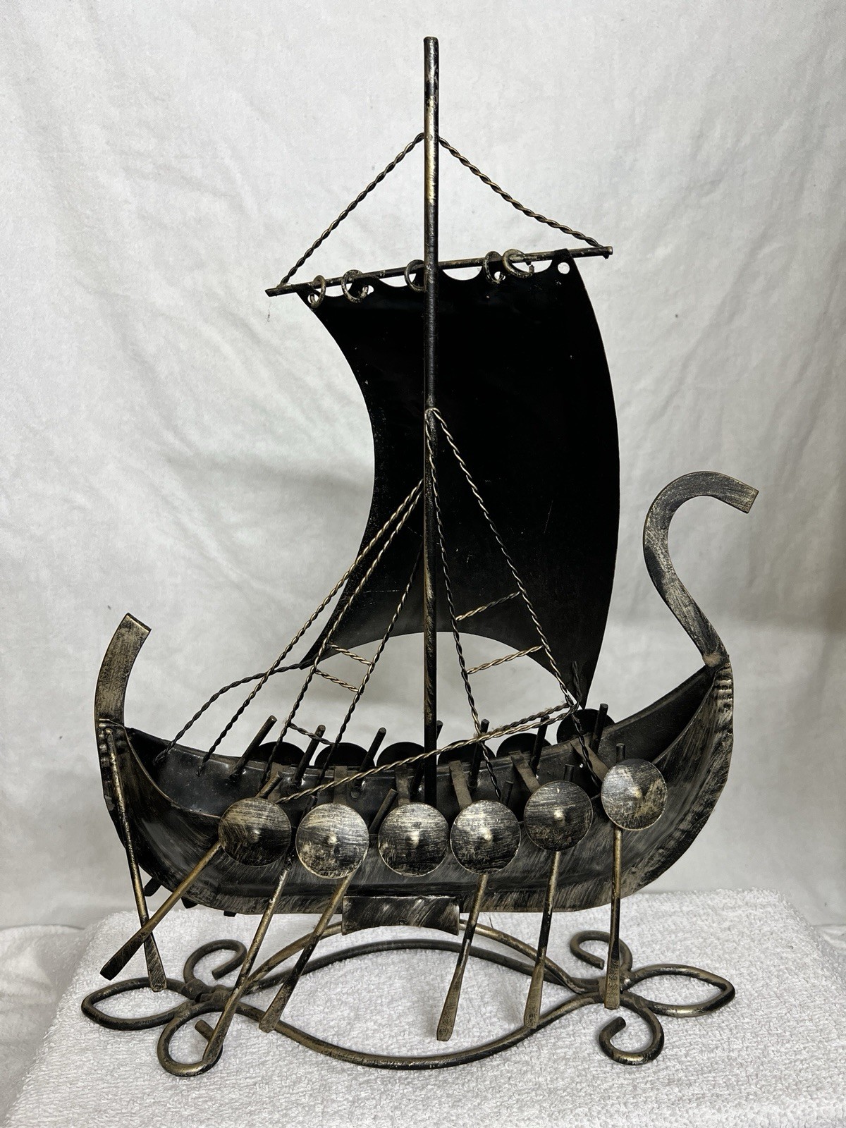 MID-CENTURY MODERN VIKING SHIP METAL MODEL MODERNIST NORSE LONGBOAT