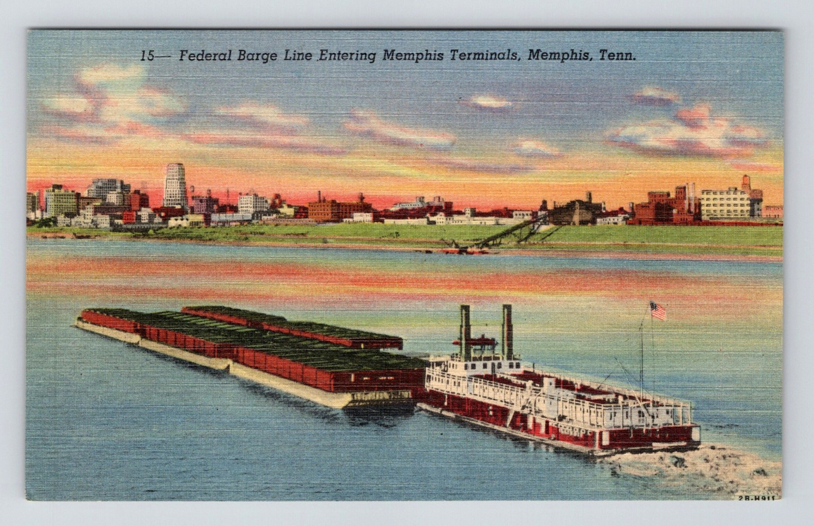 Postcard Federal Barge Lines Memphis Tennessee TN Boat Terminals Harbor Linen