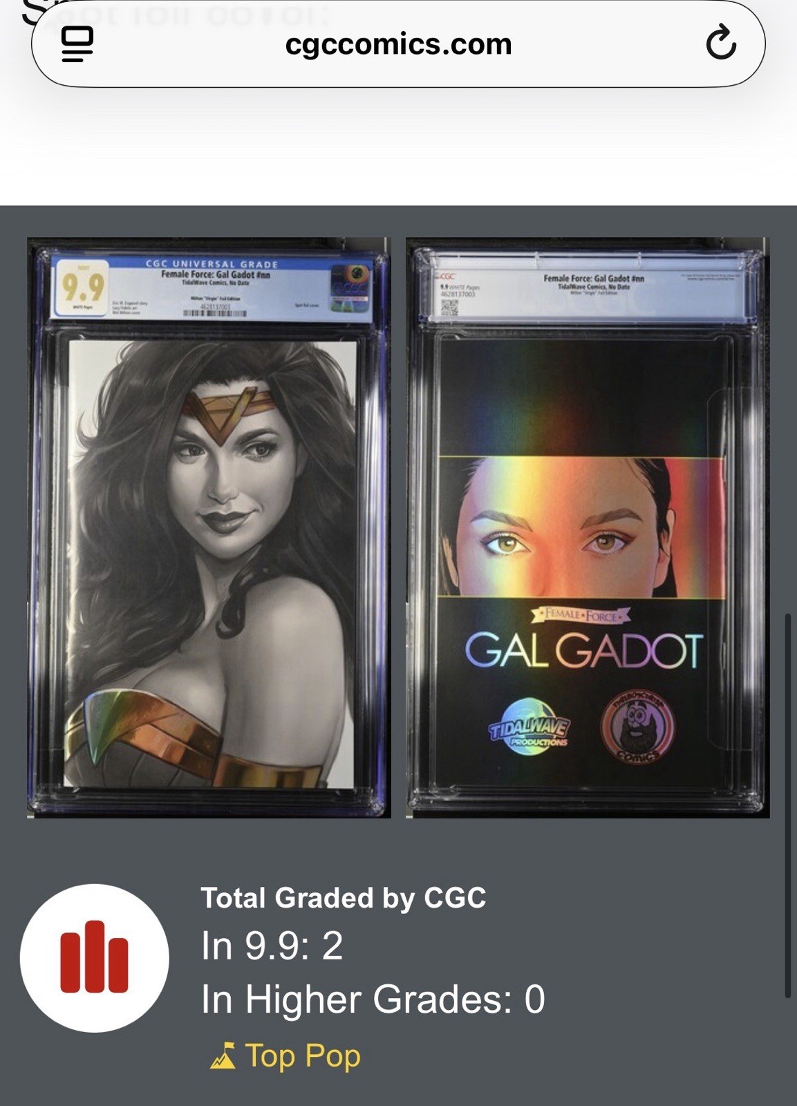 Female Force Gal Gadot NN CGC 9.9 Mel Milton Wonder Woman Spot Foil Limited 50