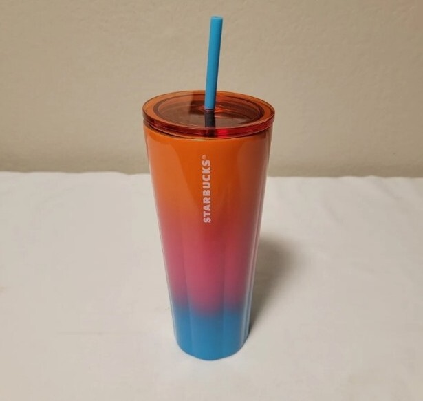 Starbucks Summer 2023 Tumbler Puffy Gradient Pink Orange Blue 24Oz Cold Cup